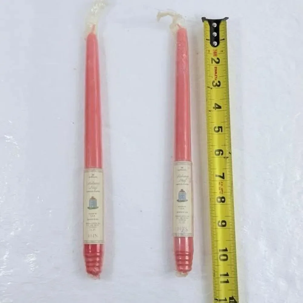 Vintage Hallmark Autumn Leaf Pink Table Candles Made In USA Burns 6 HRS 10